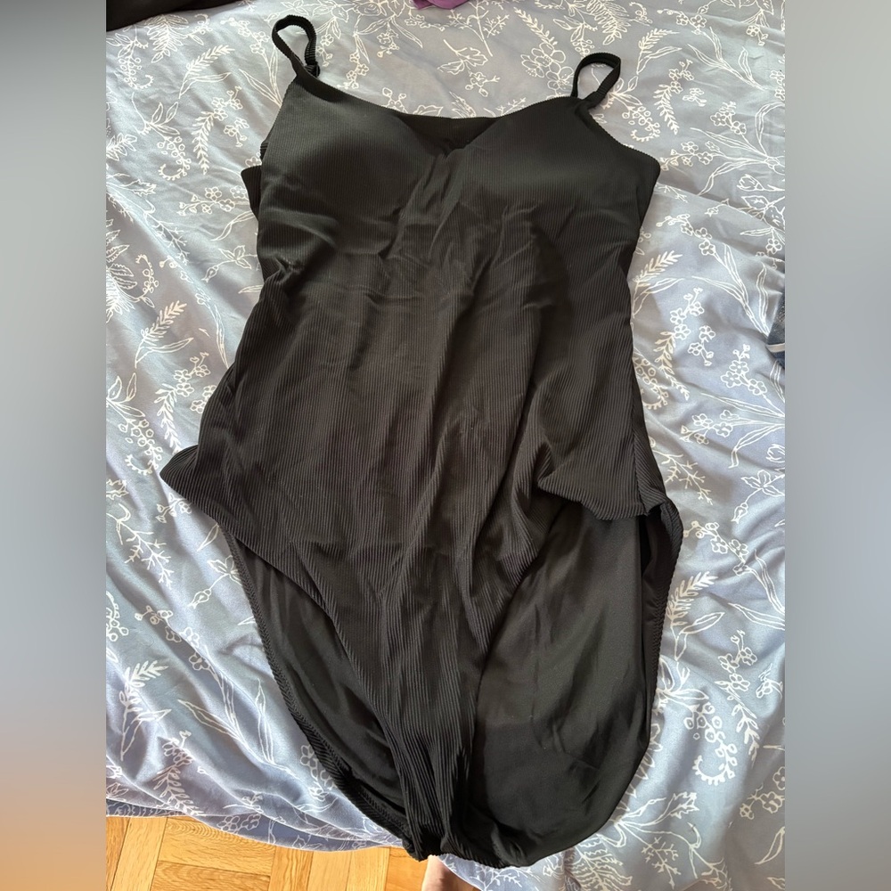 Black Ribbed One-Piece Swimsuit